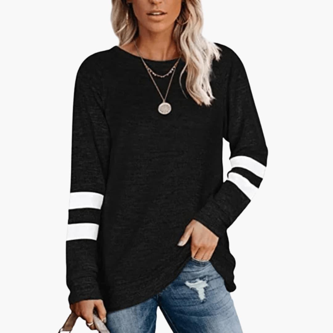 Sienna | Women's Long Sleeve Varsity Stripe Relaxed Fit Top
