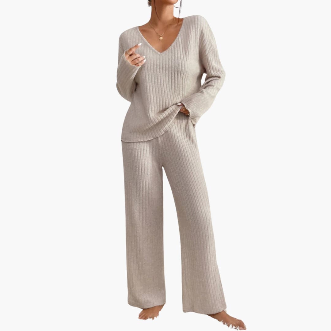 Selene | Women's Ribbed Knit V-Neck Lounge Set