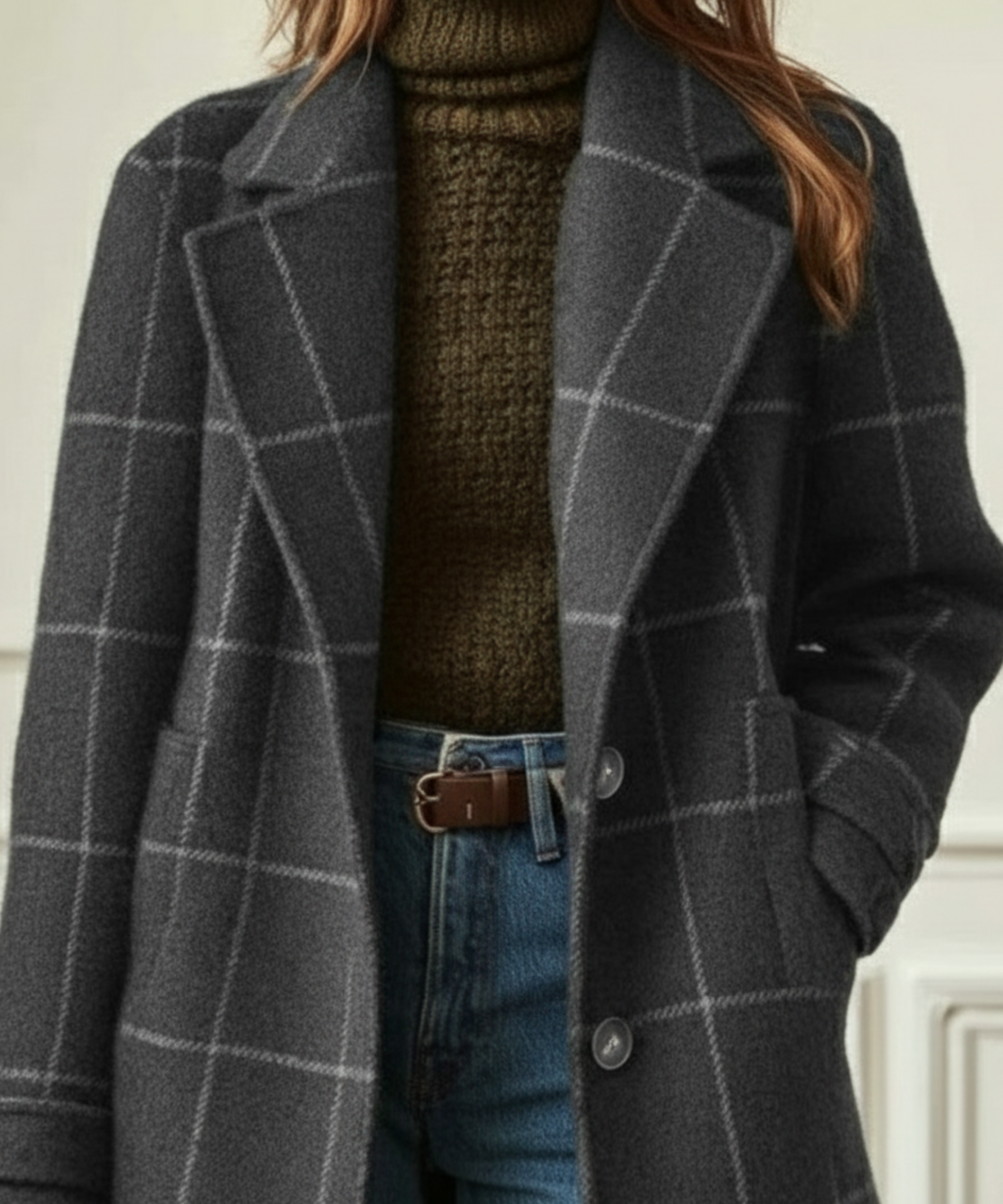 Jennifer | Women's Check Lapel Collar Wool Blend Coat