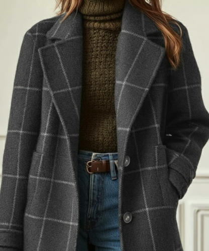 Jennifer | Women's Check Lapel Collar Wool Blend Coat