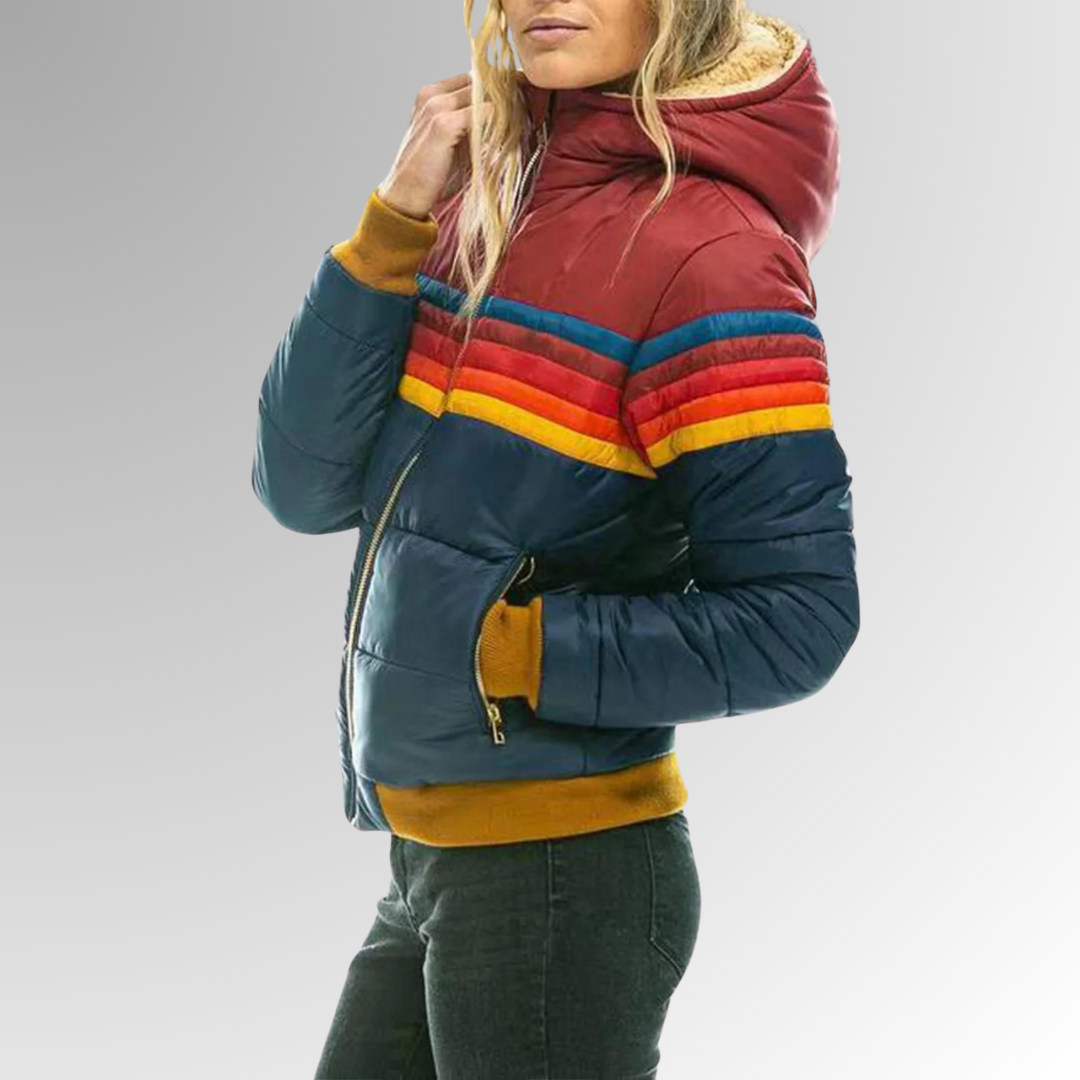 Elke | Women's Striped Colorblock Quilted Hooded Puffer Jacket