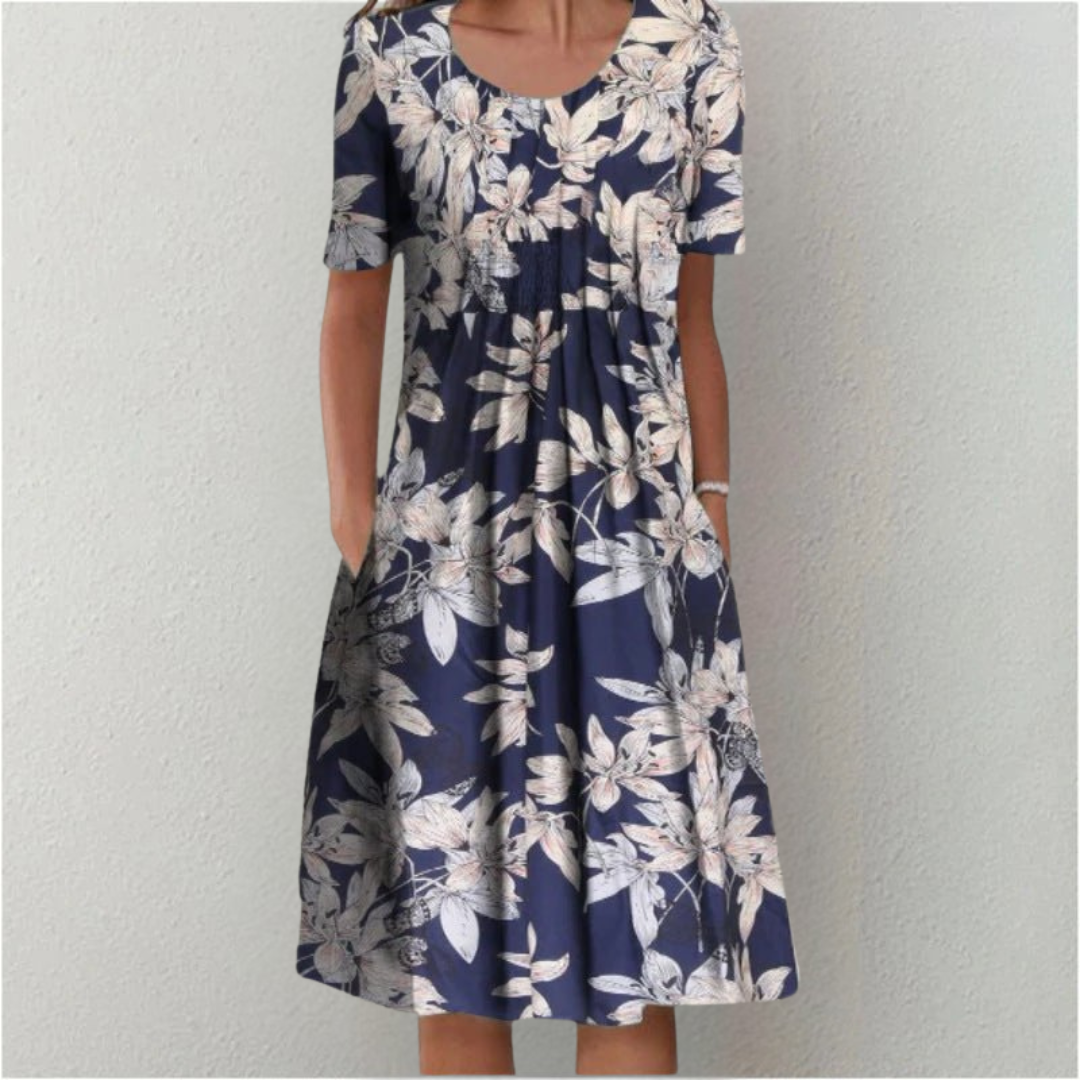 Poppy | Floral Print Short Sleeve Loose Casual Midi Dress