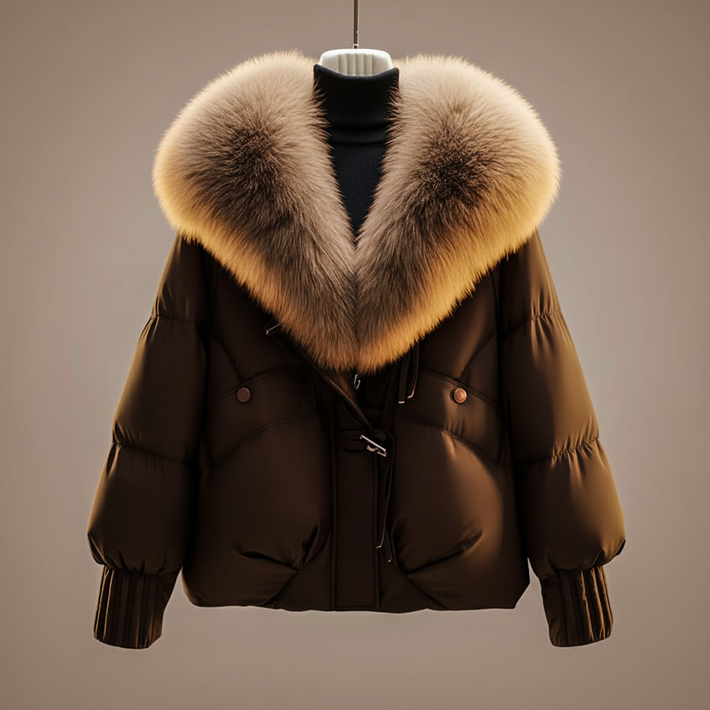 Wrenith | Women's Glossy Puffer Faux Fur Collar Down Jacket
