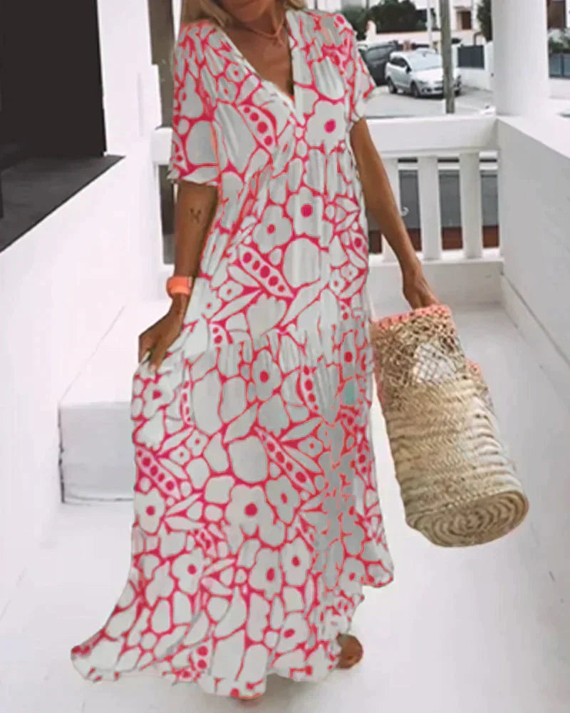 Daisy | Floral V Neck Flutter Sleeve Boho Maxi Summer Dress