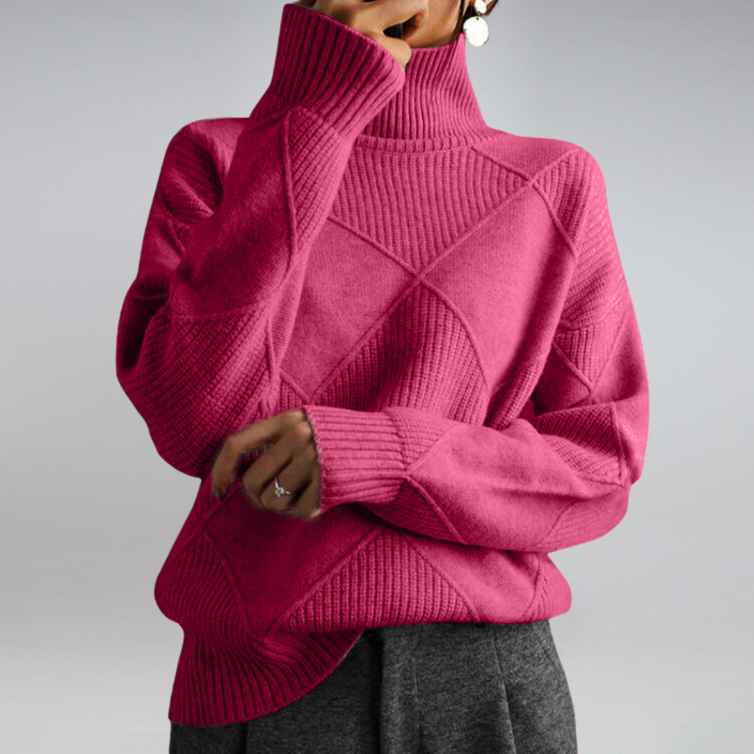 Marlowe | Women's Oversized Turtleneck Textured Knit Sweater