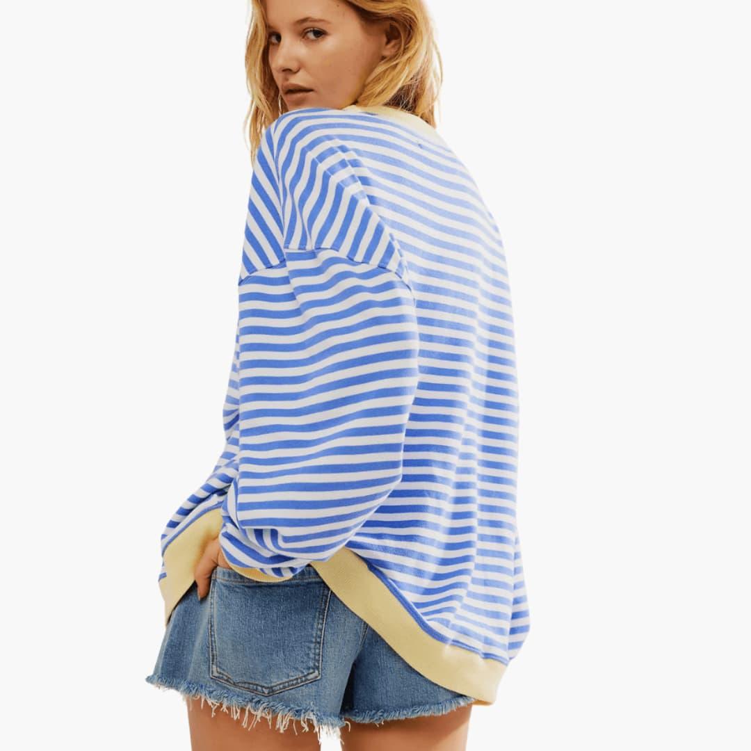 Marlowe | Women's Striped Relaxed Fit Long Sleeve Sweater