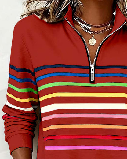 Remi | Multicolor Stripe Quarter Zip Stand Collar Casual Sweatshirt