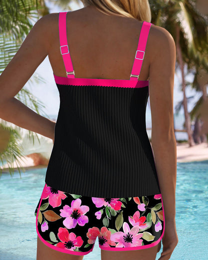 Anastasia | Tankini Set Floral Shorts Ribbed Tummy Control