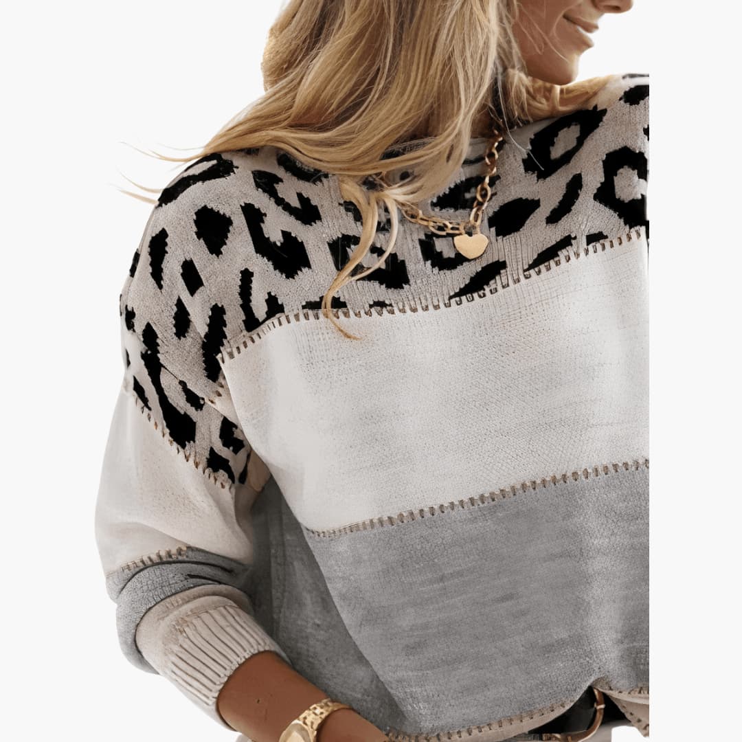 Sierra | Women's Leopard Color Block Long Sleeve Sweater