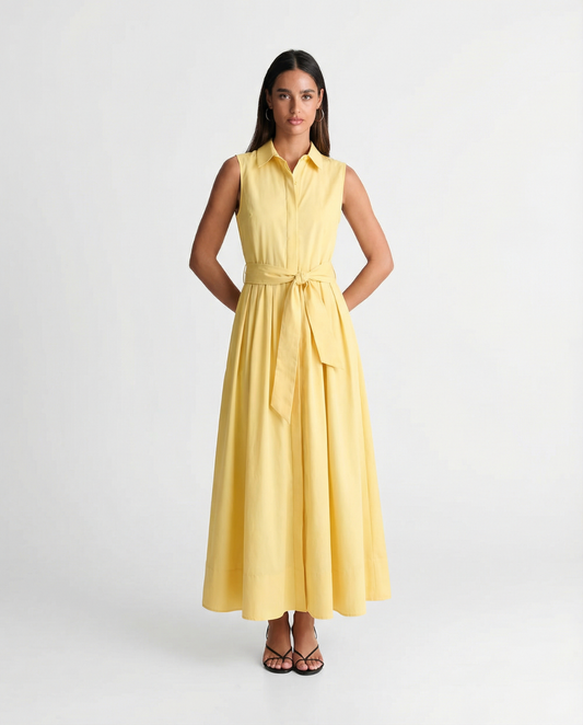 Anne | Sleeveless Pleated Waist Midi Wedding Guest Dress