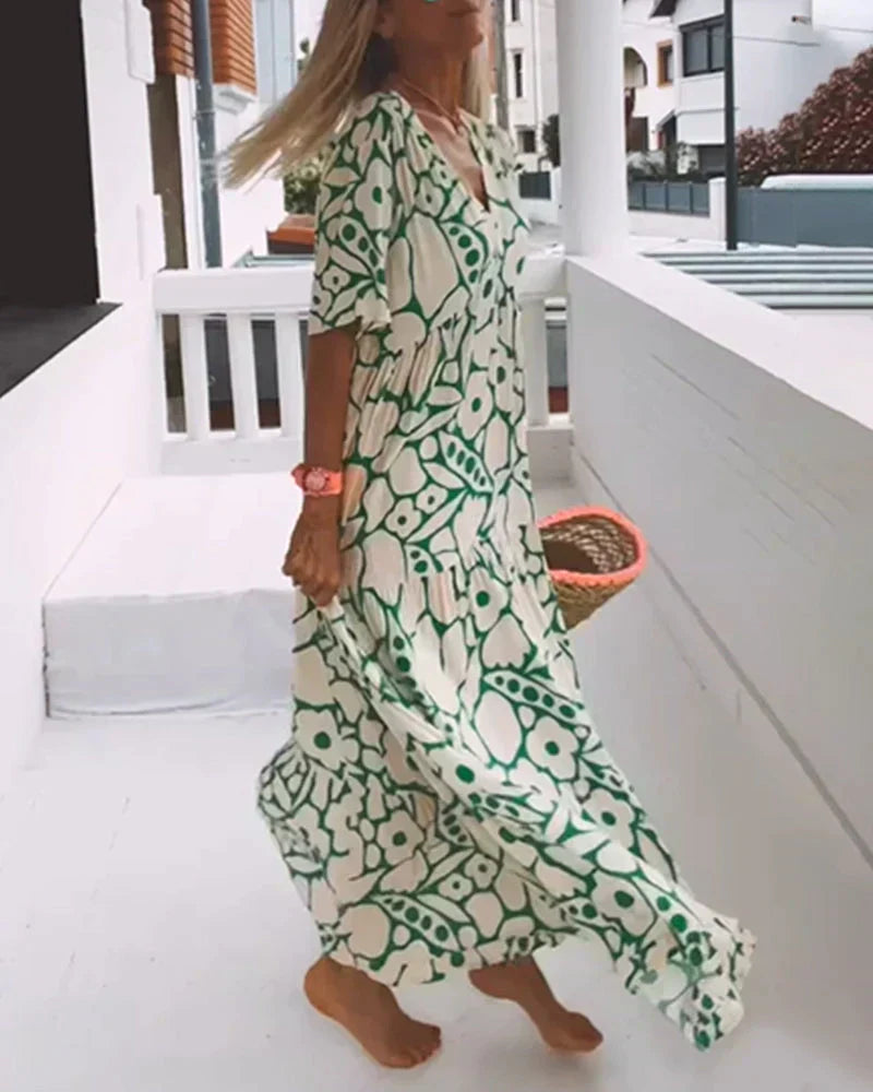 Daisy | Floral V Neck Flutter Sleeve Boho Maxi Summer Dress
