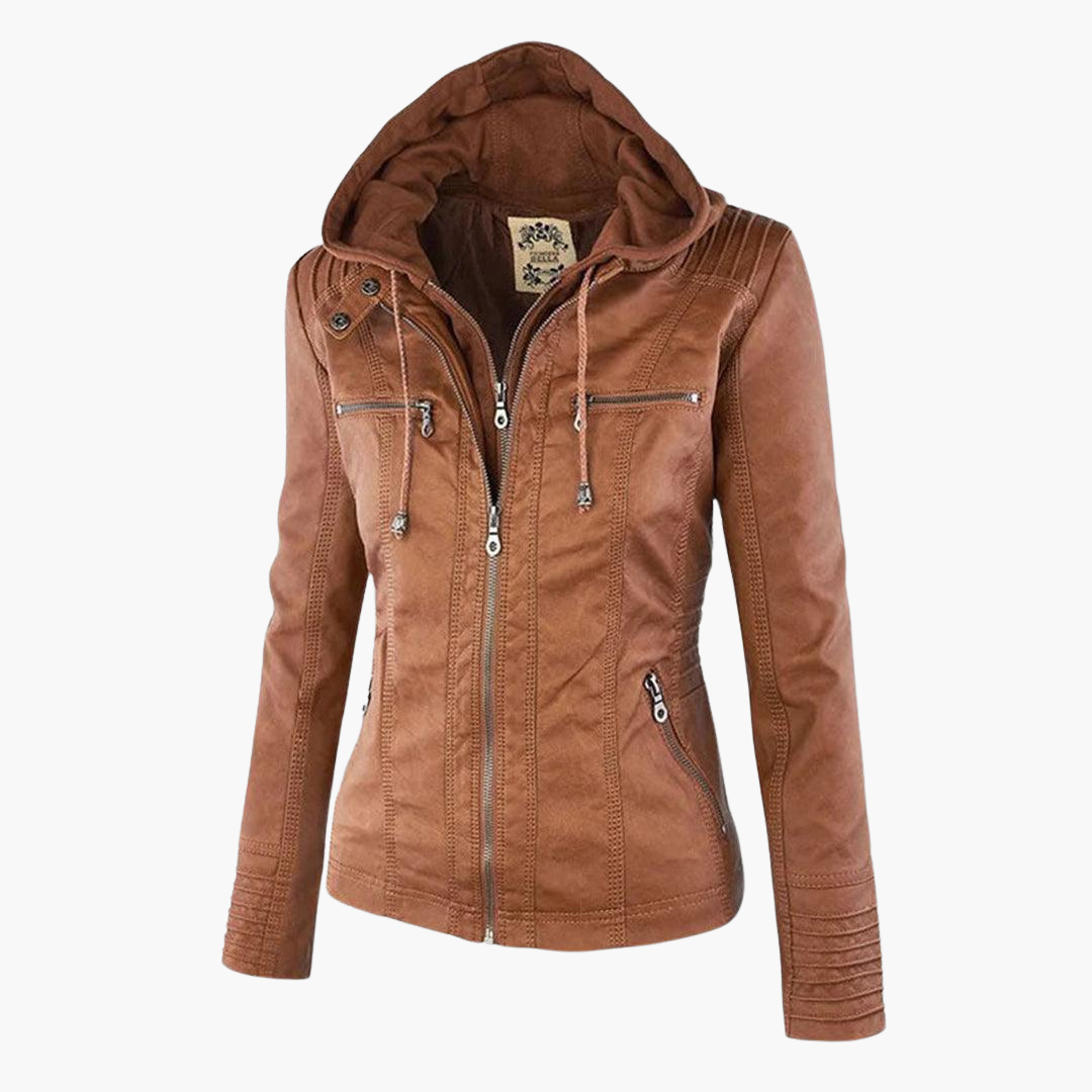 Harlow | Women's Hooded Faux Leather Zip-Up Moto Jacket