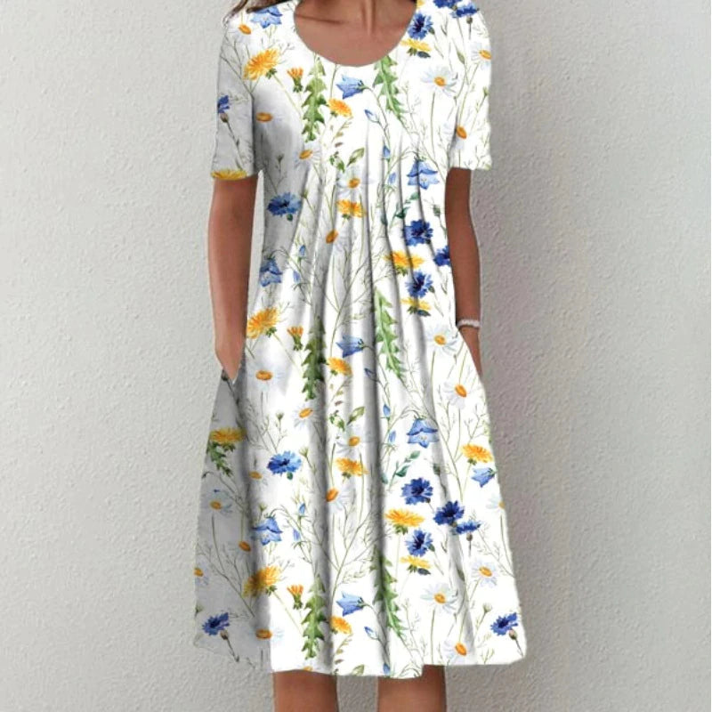 Poppy | Floral Print Short Sleeve Loose Casual Midi Dress