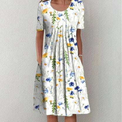 Poppy | Floral Print Short Sleeve Loose Casual Midi Dress