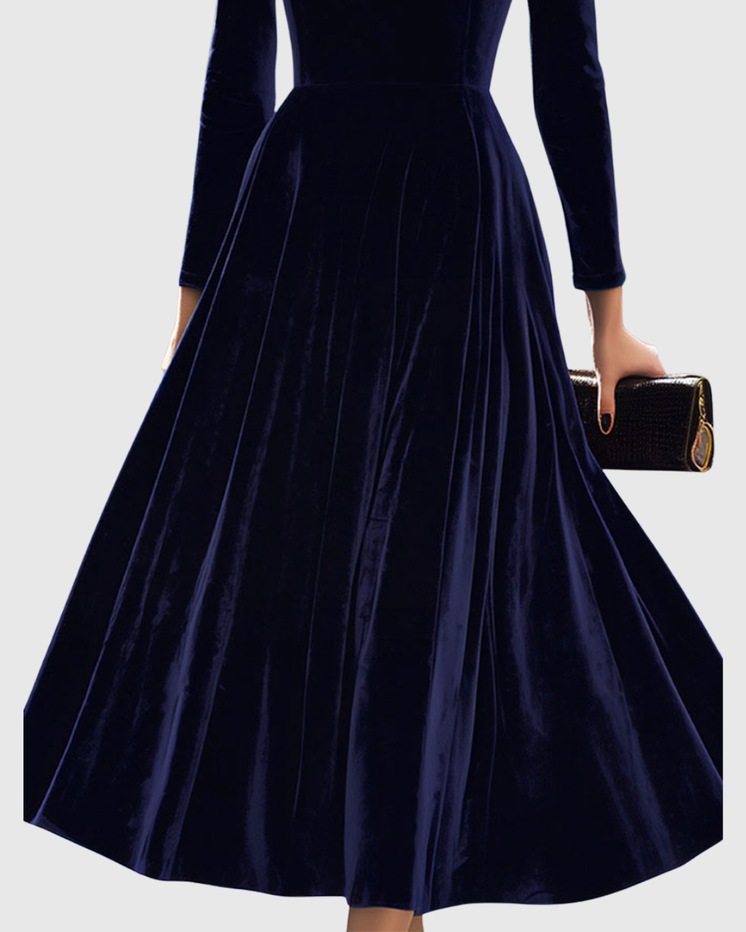 Sibella | Velvet Long Sleeve A-Line Midi Formal Elegant Dress