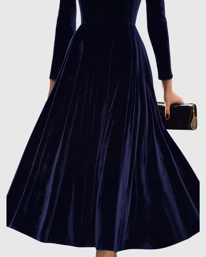 Sibella | Velvet Long Sleeve A-Line Midi Formal Elegant Dress