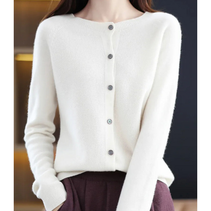 Marnie | Women's Merino Wool Blend O-Neck Button-Front Knit Cardigan