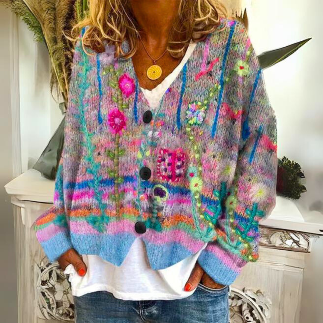 Marlowette | Women's Bohemian Floral Embroidered Knit Cardigan