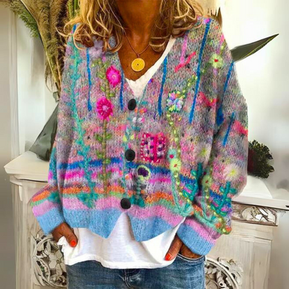 Marlowette | Women's Bohemian Floral Embroidered Knit Cardigan