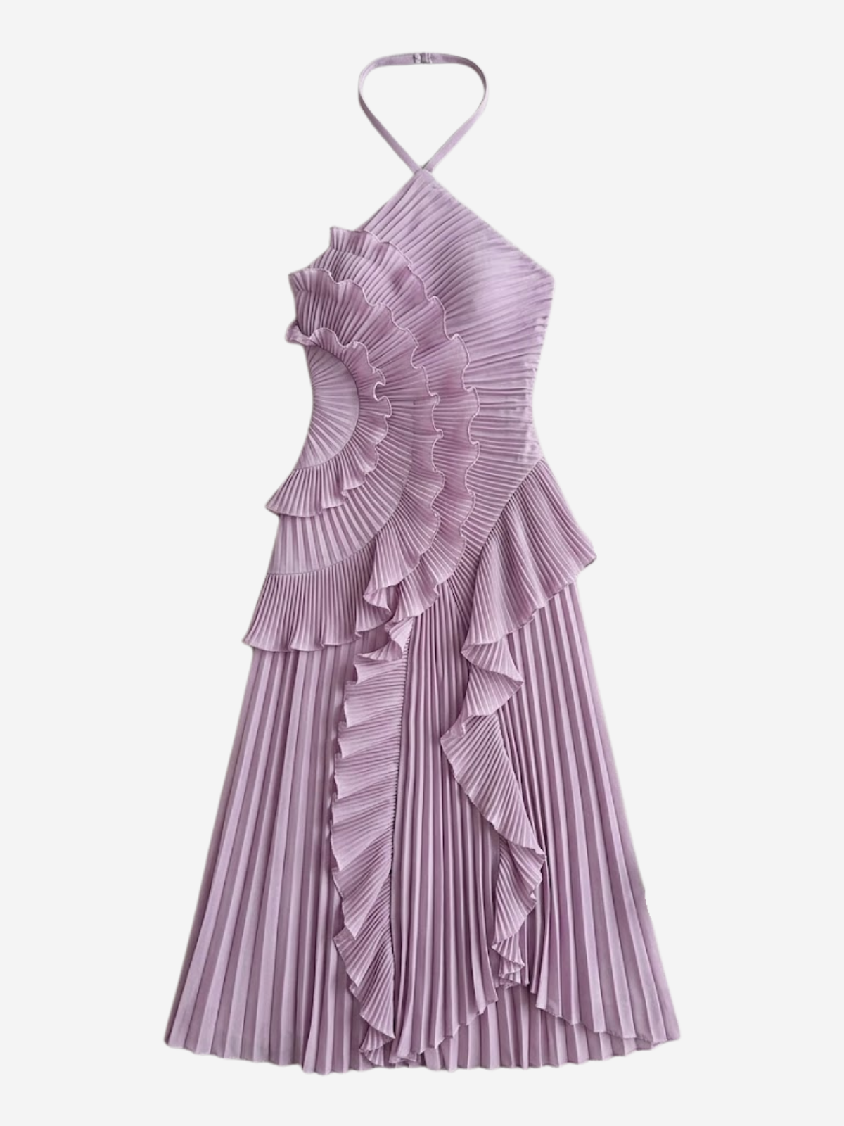 Cleo | Pleated Ruffle Halter Neck Maxi Wedding Guest Dress