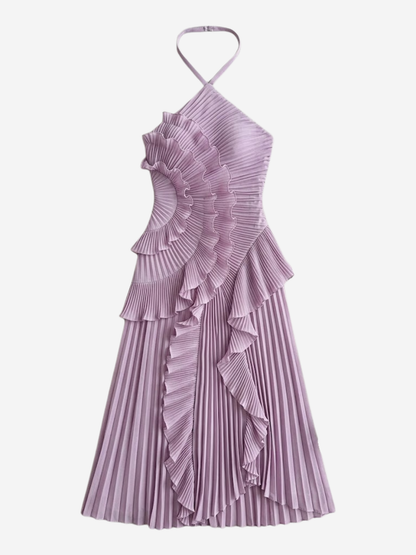 Cleo | Pleated Ruffle Halter Neck Maxi Wedding Guest Dress