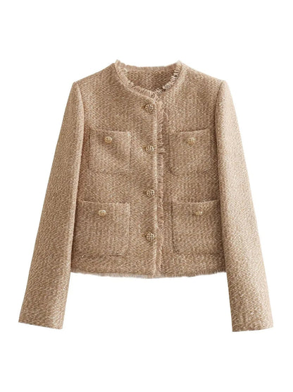 Charlotte | Women's Cropped Tweed Button-Front Jacket