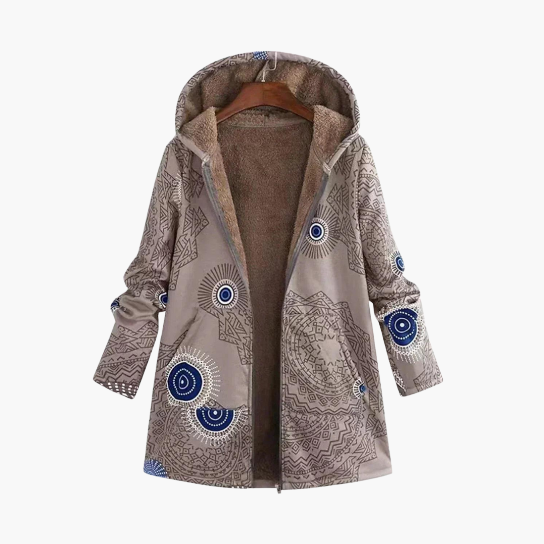 Marisol | Women's Hooded Sherpa-Lined Geometric Print Parka Jacket