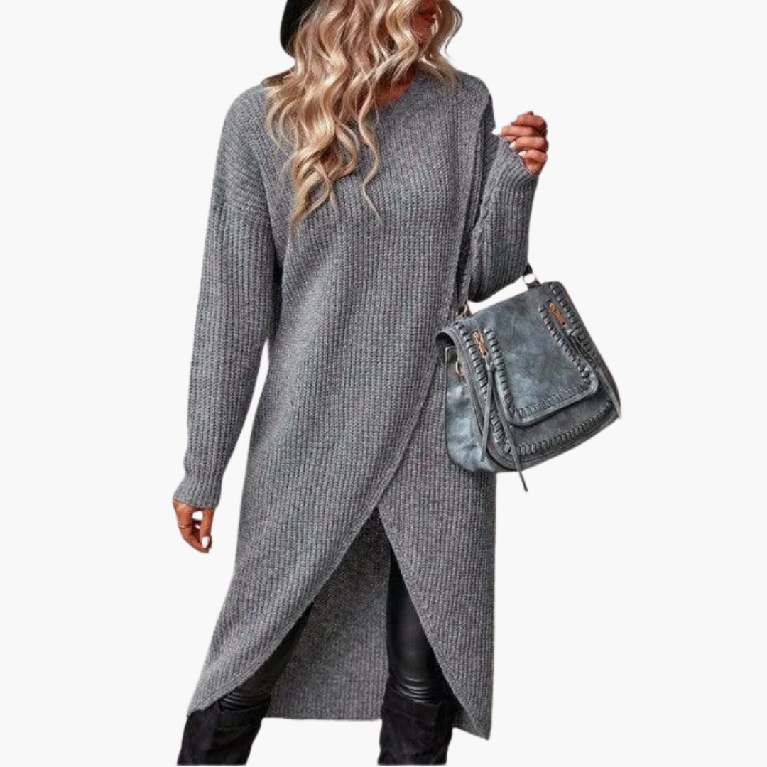 Marlowe | Women's Ribbed Knit Wrap Front Long Sleeve Sweater Dress