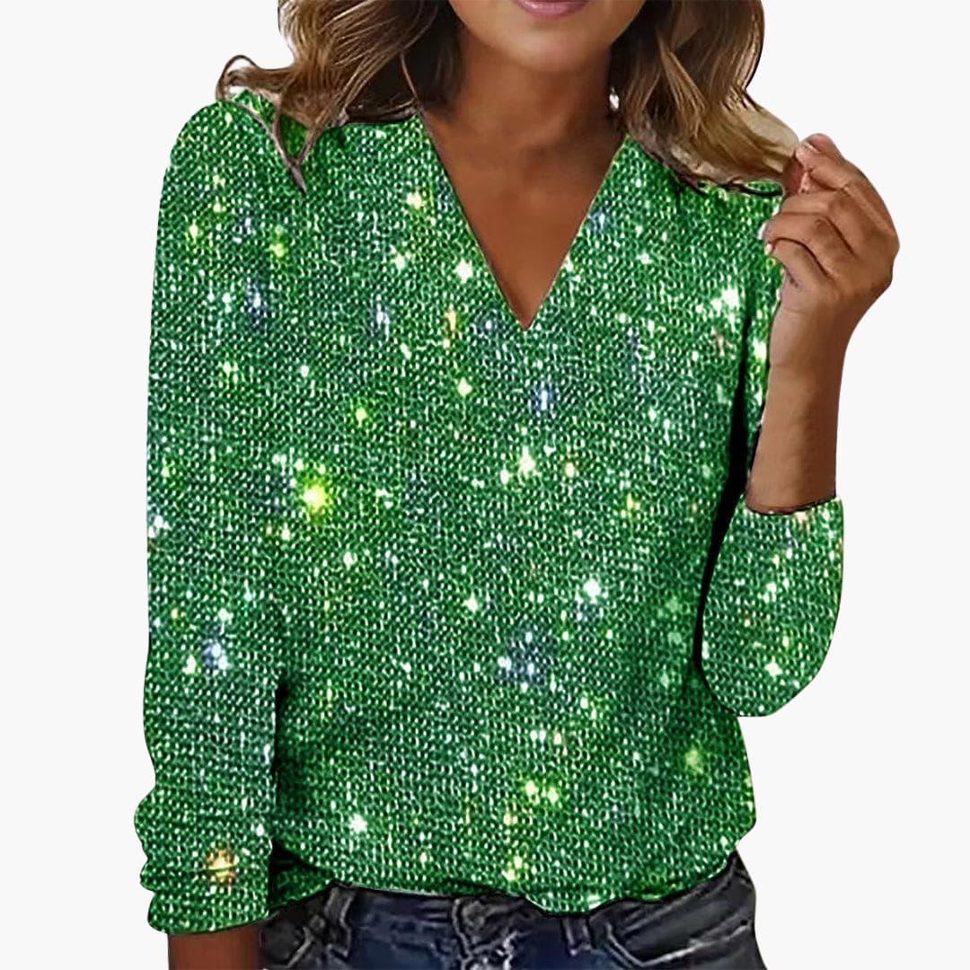 Seraphina | Women's Glitter V-Neck Sparkle Long Sleeve Top