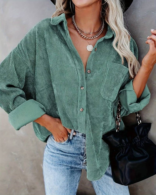 Marlowyn | Women's Corduroy Oversized Button Down Pocket Shirt