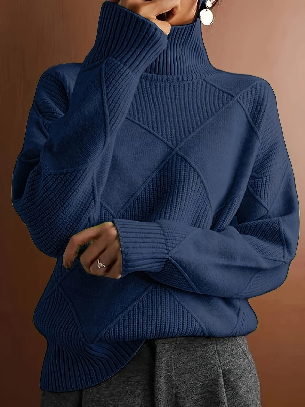 Ophira | Women's Chunky Textured Turtleneck Cable Knit Sweater