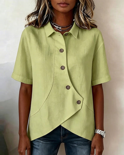Adeline | Women's Asymmetrical Placket Button Down Linen Blend Shirt