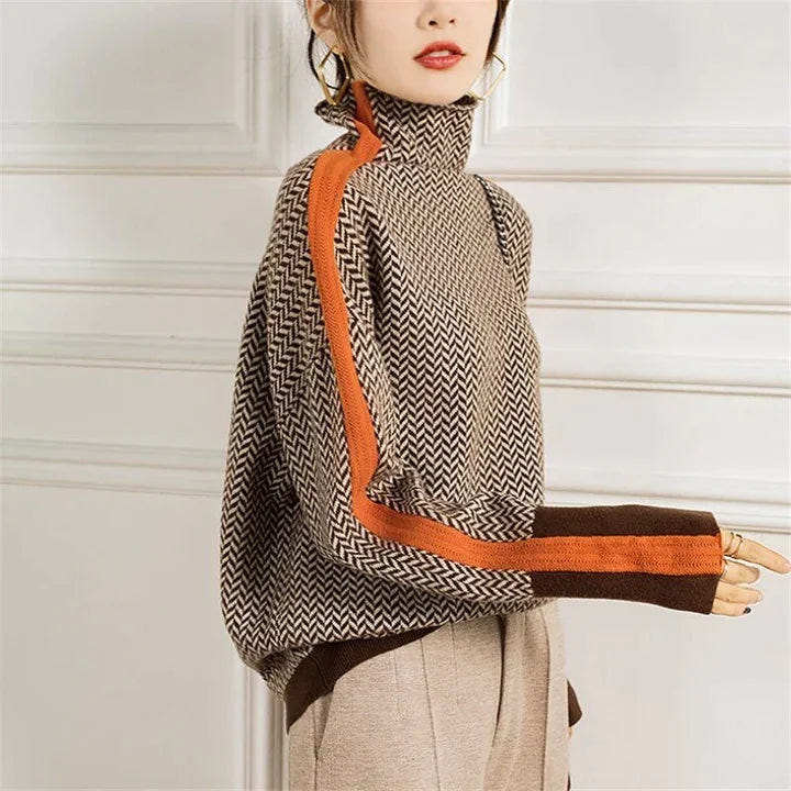 Marlowe | Women's Turtleneck Herringbone Knit Sweater
