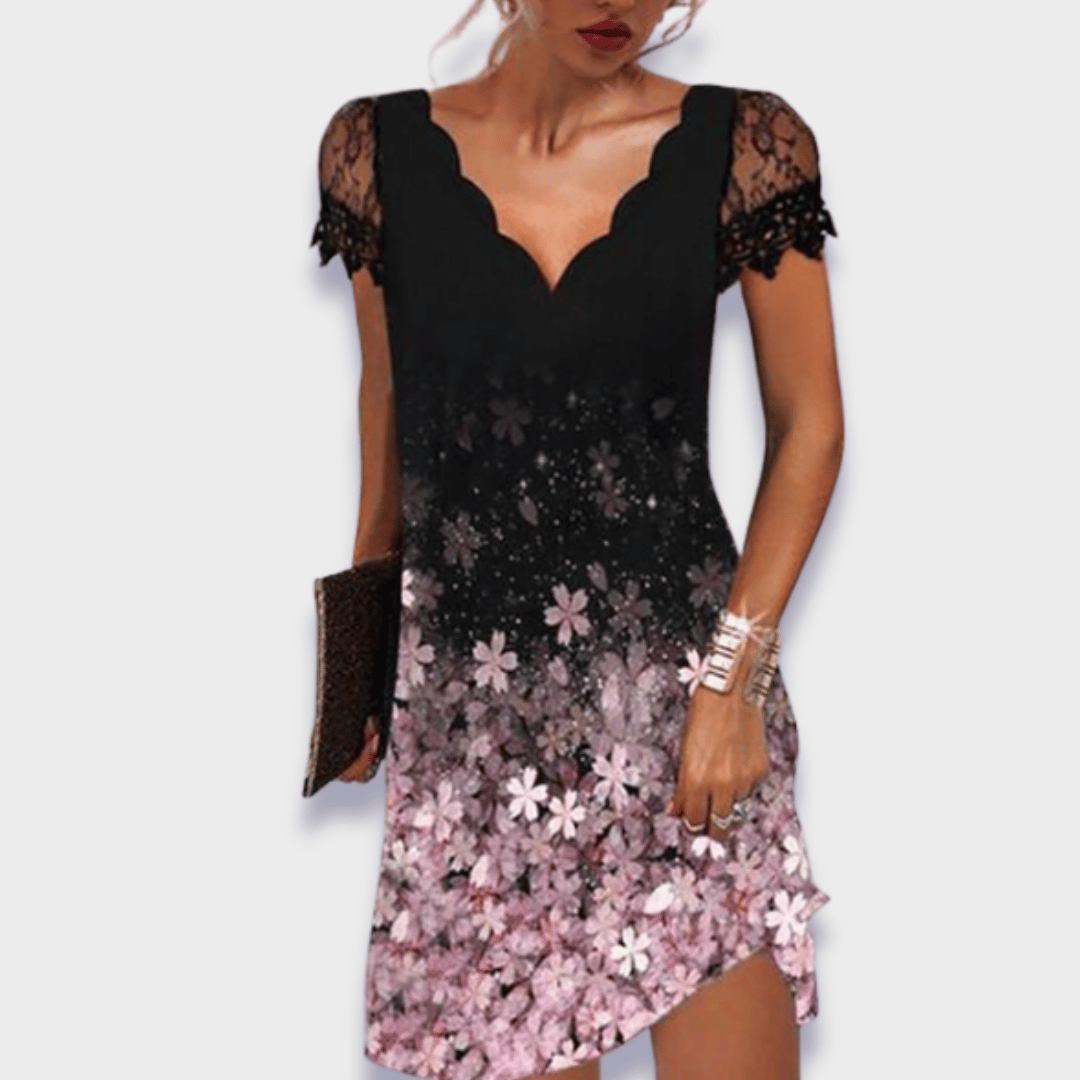 Katherine | Lace Cap Sleeve Scalloped V Neck Elegant Mini Dress