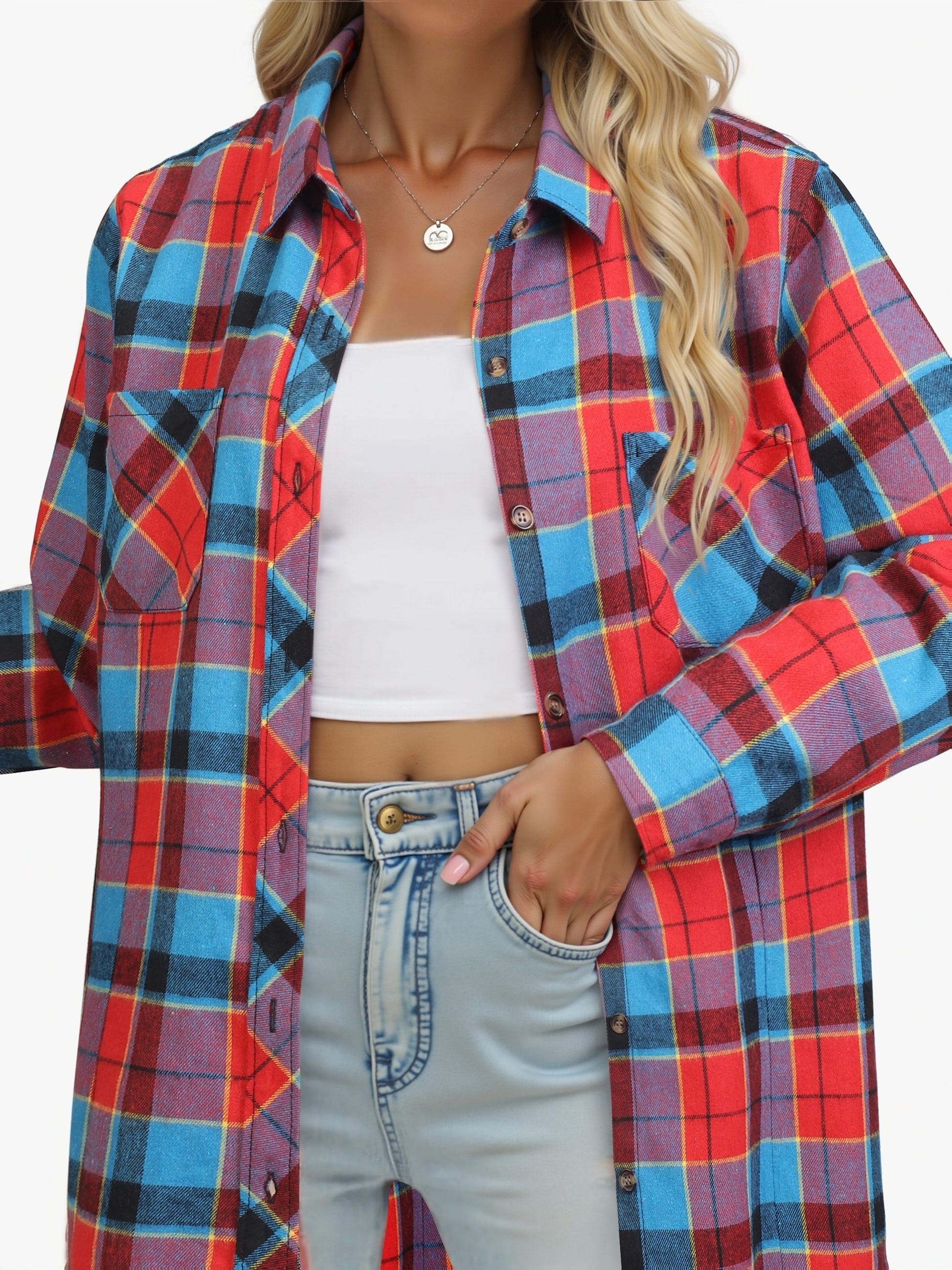 Wrenlee | Women's Relaxed Buffalo Check Plaid Button Up Shirt