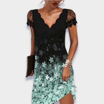 Katherine | Lace Cap Sleeve Scalloped V Neck Elegant Mini Dress
