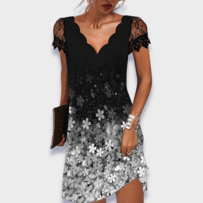 Katherine | Lace Cap Sleeve Scalloped V Neck Elegant Mini Dress