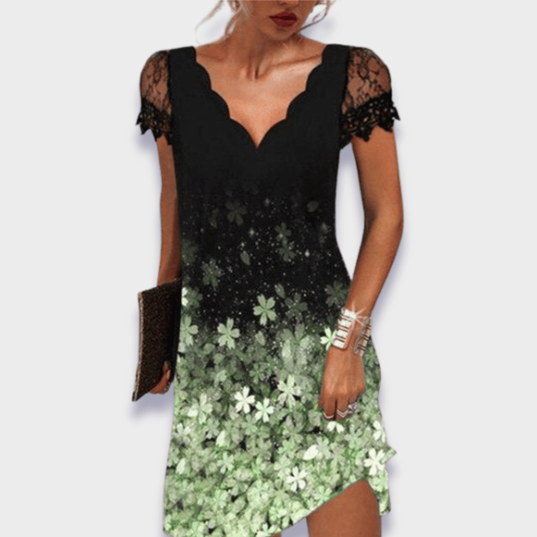 Katherine | Lace Cap Sleeve Scalloped V Neck Elegant Mini Dress