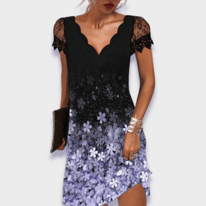 Katherine | Lace Cap Sleeve Scalloped V Neck Elegant Mini Dress