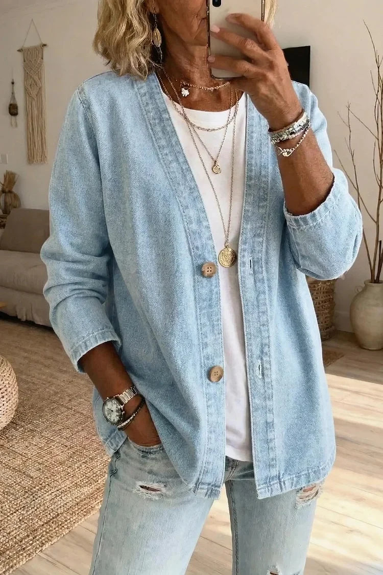 Marlowe | Women's Denim Open-Front Relaxed Fit Cardigan