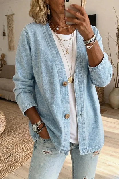 Marlowe | Women's Denim Open-Front Relaxed Fit Cardigan