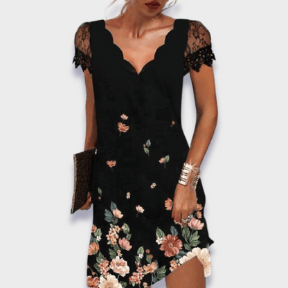 Katherine | Lace Cap Sleeve Scalloped V Neck Elegant Mini Dress