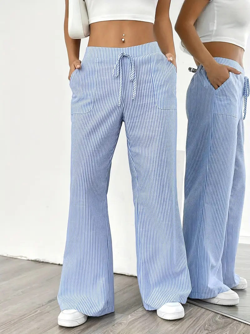 Marbella | Women's Wide Leg Striped Drawstring Beach Pants