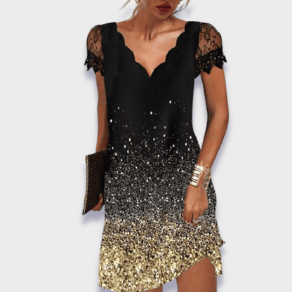 Katherine | Lace Cap Sleeve Scalloped V Neck Elegant Mini Dress