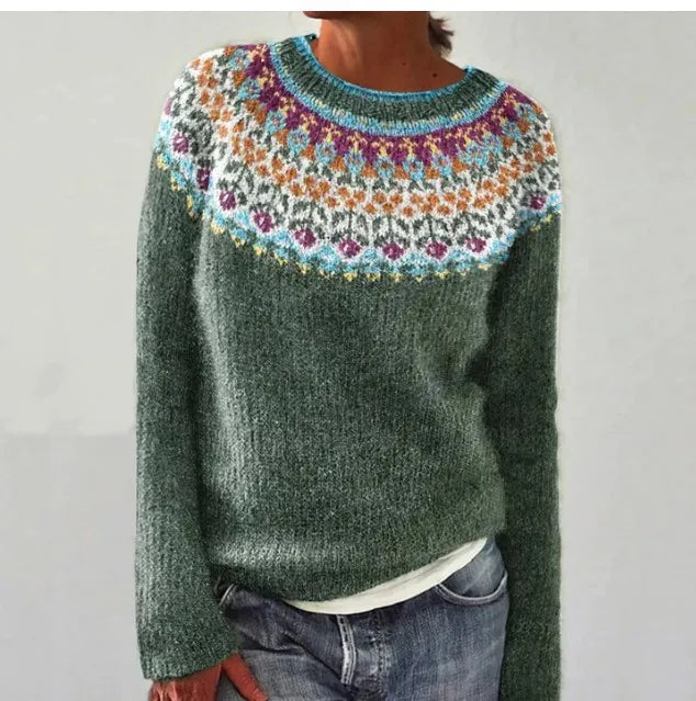 Carola | Women's Fair Isle Scandinavian Knit Boat Neck Sweater