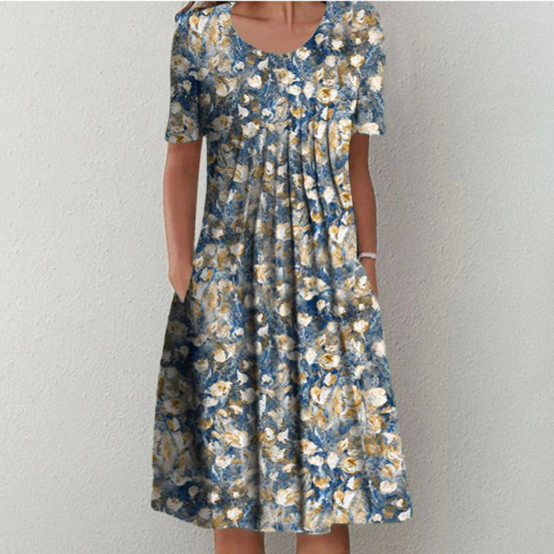 Poppy | Floral Print Short Sleeve Loose Casual Midi Dress