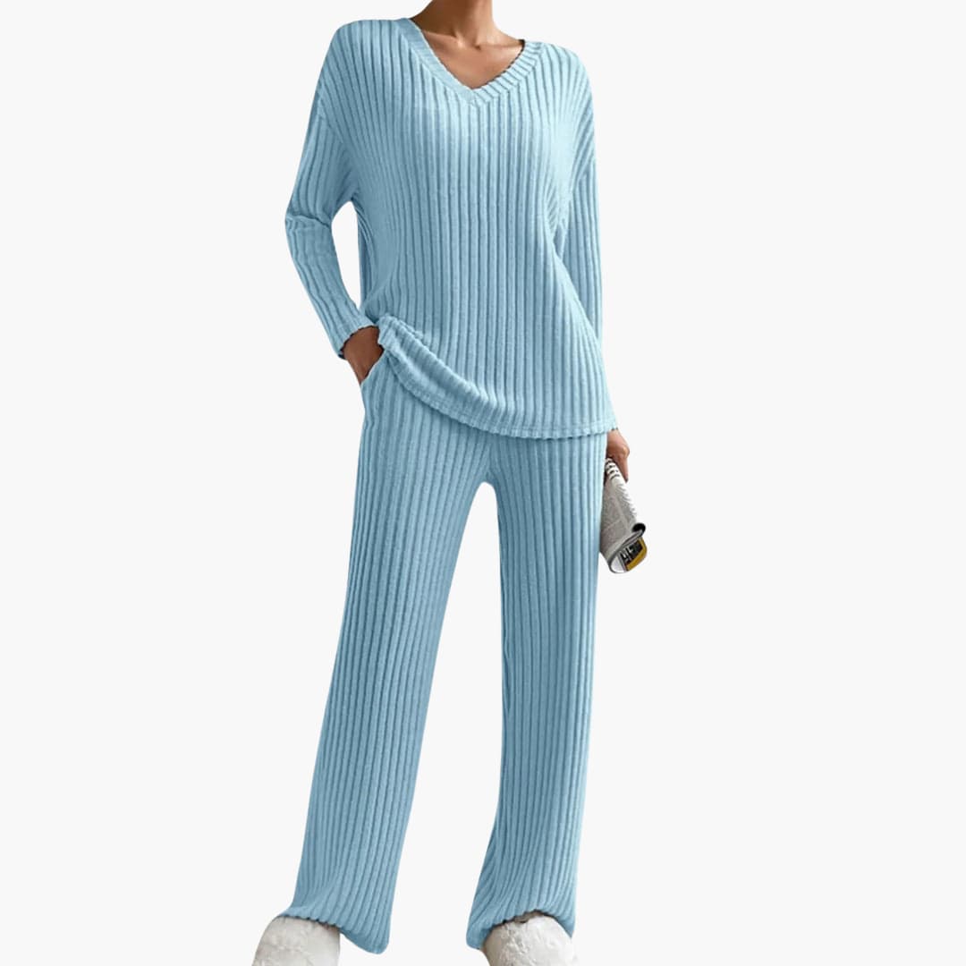 Selene | Women's Ribbed Knit V-Neck Lounge Set