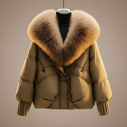 Wrenith | Women's Glossy Puffer Faux Fur Collar Down Jacket