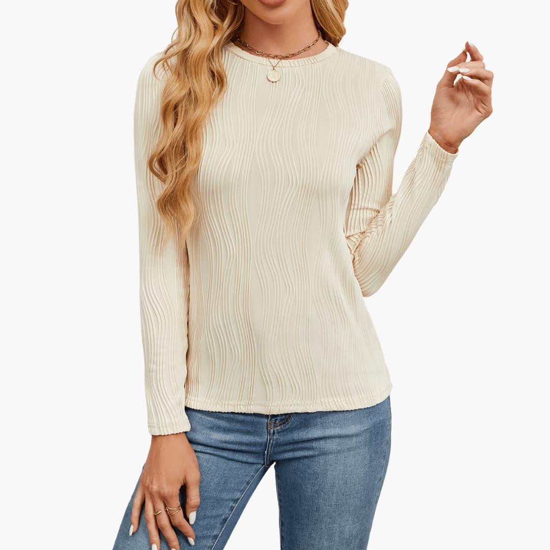 Serena | Women's Ribbed Textured Long Sleeve Fitted Top