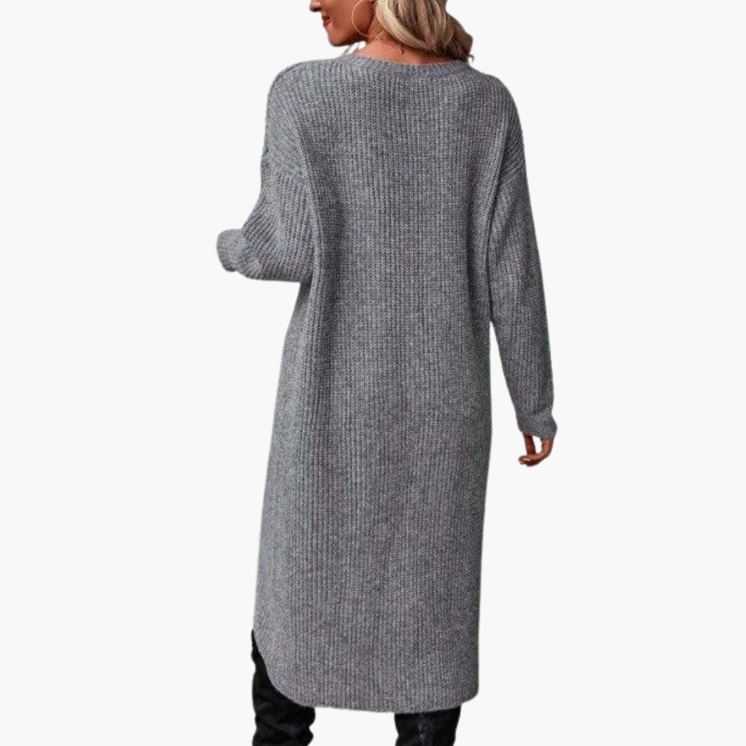 Marlowe | Women's Ribbed Knit Wrap Front Long Sleeve Sweater Dress